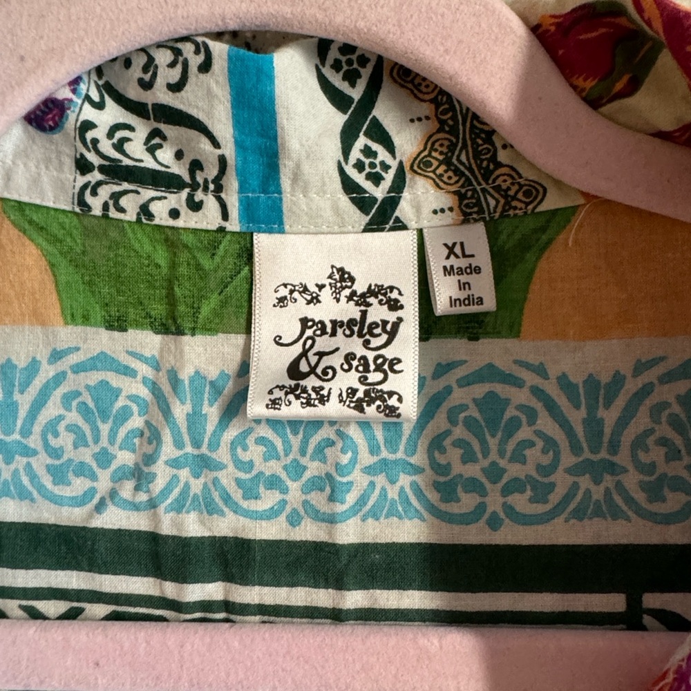 XL Parsley & Sage White and blue midi dress with multi colored floral print. XL - Picture 10 of 13